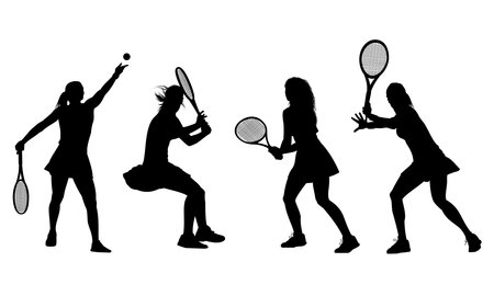 Silhouette of a female tennis player vector illustration. Suitable for design elements of the world women's tennis championship and sports.のイラスト素材