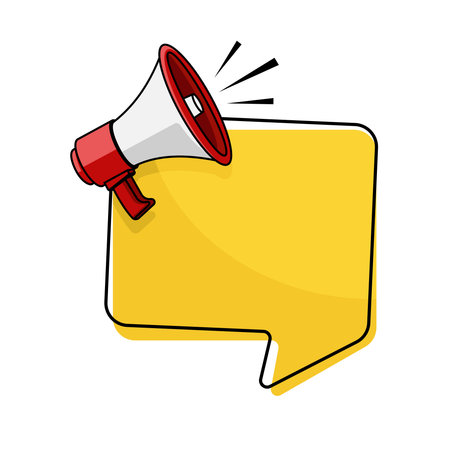 Loudspeaker and blank chat bubble cartoon vector illustration. Suitable for announcement poster.のイラスト素材