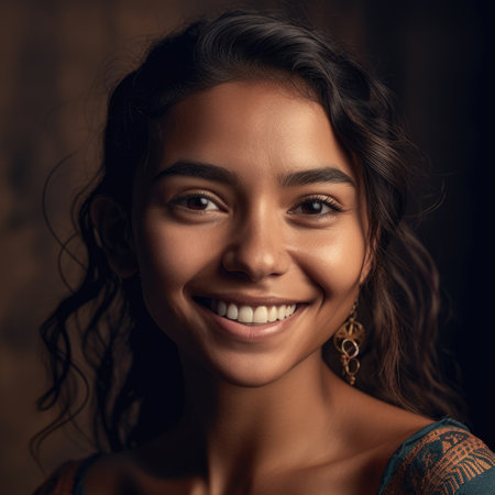 Shot of young beautiful woman smiling while looking at camera isolated background. Generative AIの素材