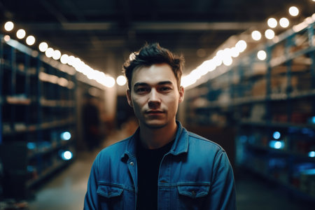 Shot of mature cheerful employee man looking at camera in workshop. Generative AIの素材