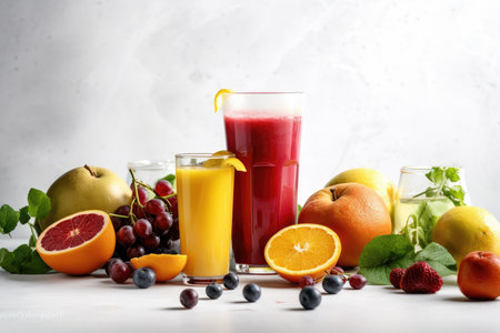 still life composition of a detox juice with a flat white background. Generative AIの素材