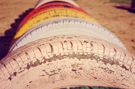 Colorful Tires Playground,children painted.の写真素材