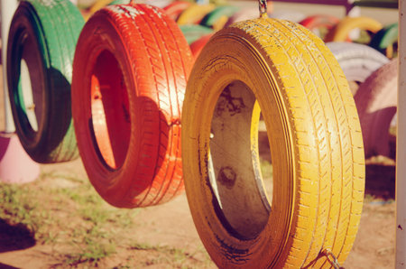 Colorful Tires Playground,children painted.の写真素材