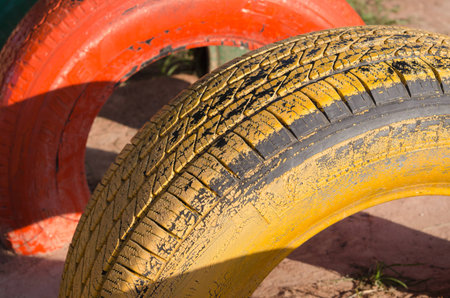 Colorful Tires Playground,children painted.の写真素材