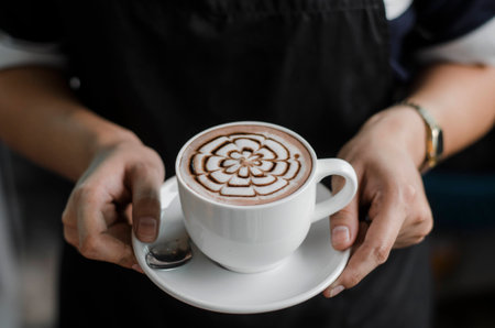 Girl hand Hot chocolate coffeshop in thailand vintage chocoartの写真素材