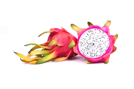 Dragon Fruit slice on whiteの写真素材