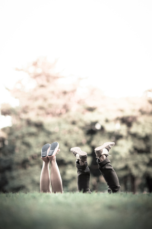 Shoes Friendly couple in green gardenの写真素材