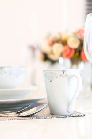 Beautifully decorated table in the Dining set.の写真素材