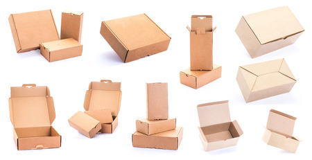 collection of various Cardboard Box isolated on a White backgroundの写真素材