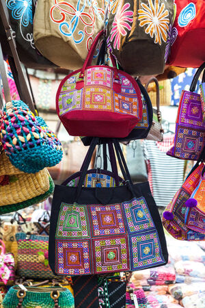 Group of different traditional hand-made bag thai designs.の写真素材