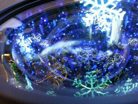 Beautiful Snowflakes and XMas lights over a camera lens