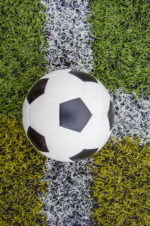 Soccer ball on the grass  green and yellow の写真素材