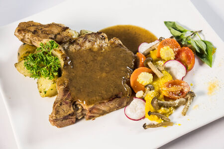 Grilled steak and vegetablesの写真素材