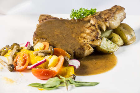 Grilled steak and vegetablesの写真素材