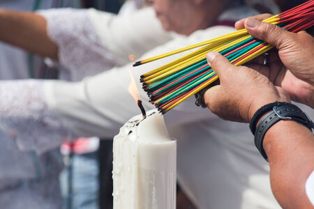 Burning the incense to worship the sacredの写真素材