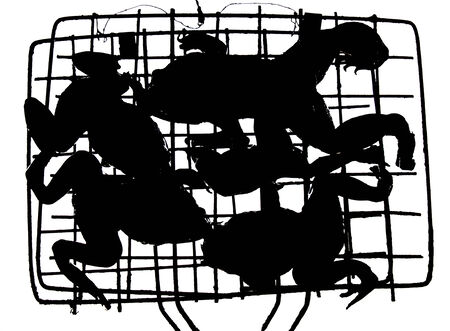 Frogs gets grilled on the steel gratingの写真素材
