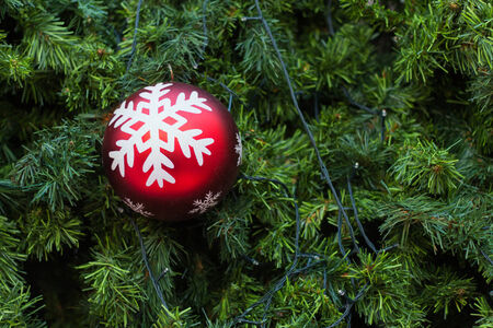 Decorative Christmas balls and Christmas treeの写真素材
