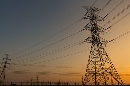 high voltage post.High-voltage tower sky background