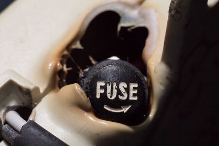 Damaged electric fuses in electric terminalの写真素材