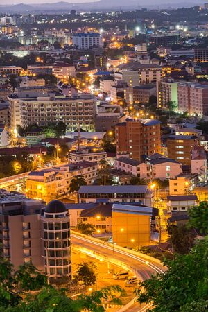 Streets and buildings in Pattaya, Thailand at twilight.の写真素材