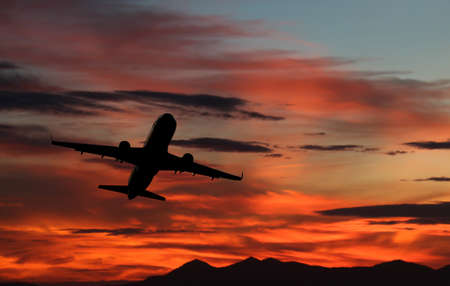 Airplant on beautiful sky at twilight timeの写真素材