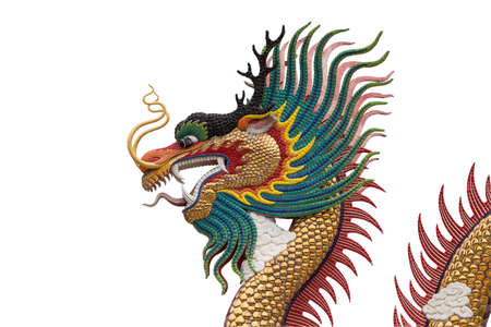 Colorful dragon statue isolated on white backgroundの写真素材