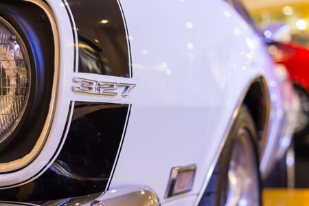 UDONTHANI, THAILAND - AUGUST 19, 2015:  White Chevrolet Camaro 327 car at the ISAN mini motor show 2015 on August 19, 2015 in Udonthani, Thailandのeditorial素材