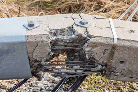 The broken power poles until the structure is made of steel. Caused by windstorm.の写真素材