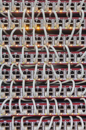 Local area network un twice pair internet cables on panel switchの写真素材