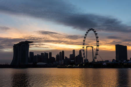 Silhouette of Singapore's Marina Bay area. View overlooking the tourist and business district of Singapore.のeditorial素材