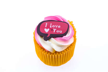 Cake with a heart symbol and lettering that I love u.の写真素材