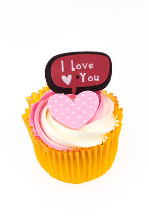 Cake with a heart symbol and lettering that I love u.の写真素材