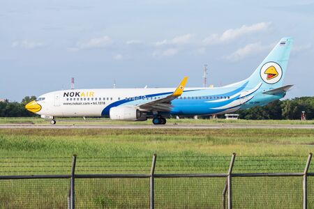 UDONTHANI, THAILAND - AUGUST 14, 2015:Air plane HS-DBK Boeing 737-800NG of Nok iar landing at Udonthani International Airport Thailand.のeditorial素材