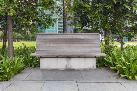 Wood chair in public park.の写真素材