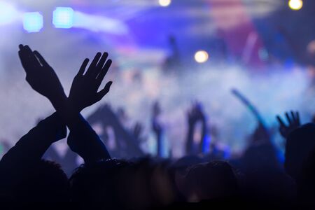 silhouette of people and colorful in concert.の写真素材