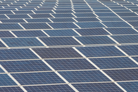 Solar cells in solar farm. Clean energy for generate electric to electrical distribution system.の写真素材