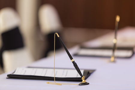Desk pen stand for signing contracts.With copy space.の写真素材