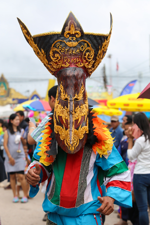 LOEI, Thailand - July 7, 2016 : The Phi Ta Khon annual festival beautiful parade.People dress in spirit and wear a ghost mask costume colorful, sing and dance at DANSAI LOEI province Thailand.のeditorial素材