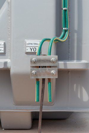 Earthing terminal Y0 for star - star power transformer in substation.の写真素材