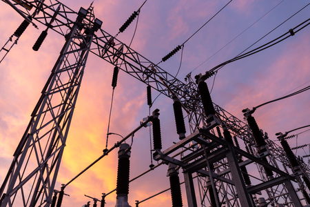Substation Main and Transfer bus.The 115 kV transmission line connected to power transformers and transform the voltage to 22 kV and supply through the sub circuit breakers to supply to customer.の写真素材