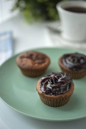 Chocolate muffin with coffeeの写真素材