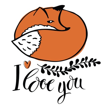 I love you  Card with the foxのイラスト素材