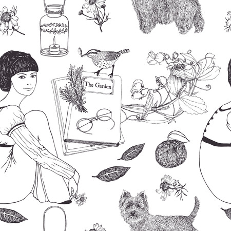 Girl with camomile backgroundのイラスト素材
