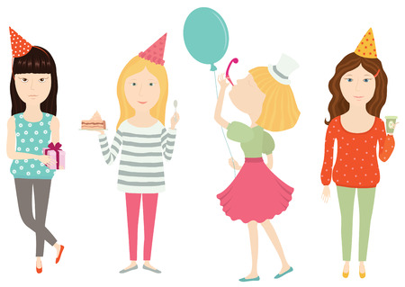 Happy Birthday party  Four girls at the party のイラスト素材