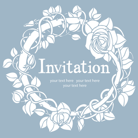 Invitation blue card  Round vignette of roses on a blue background のイラスト素材