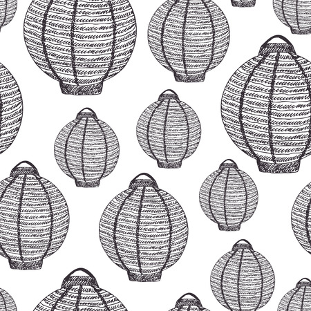 Paper Lanterns background. Hand drawn.のイラスト素材