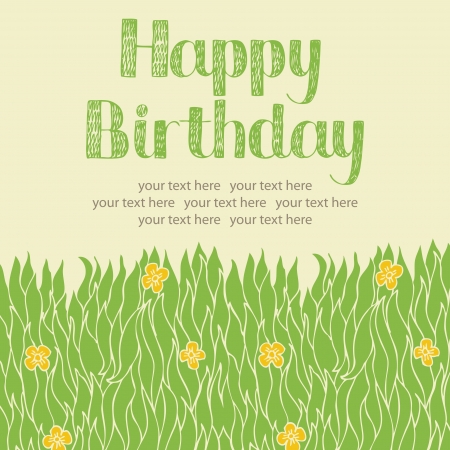 Spring grass and yellow flowers cardのイラスト素材