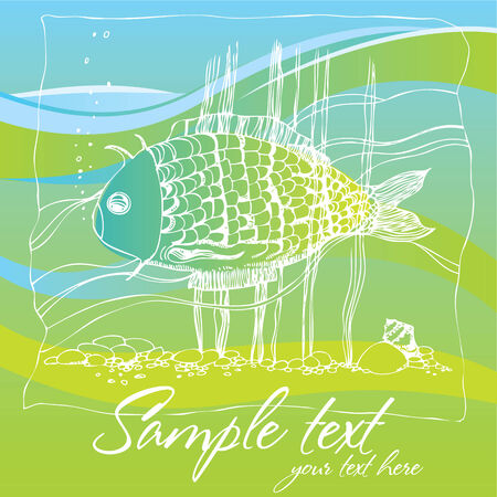 Card with fish in blue and green colorsのイラスト素材