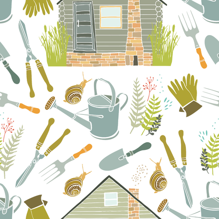 Country life and gardening seamless backgroundのイラスト素材