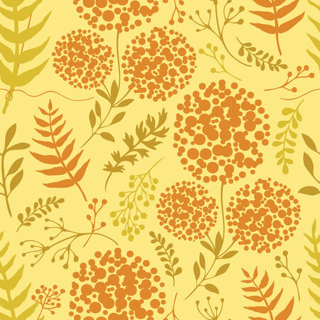 Abstract floral seamless background with green and orange fern leavesのイラスト素材